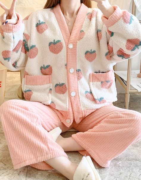 Vtuber Inspiration, Korean Pajamas, Kawaii Pajamas, Fruit Embroidery, Peach Clothes, Pajamas Aesthetic, Pijamas Women, Cute Pjs, Pajama Fashion