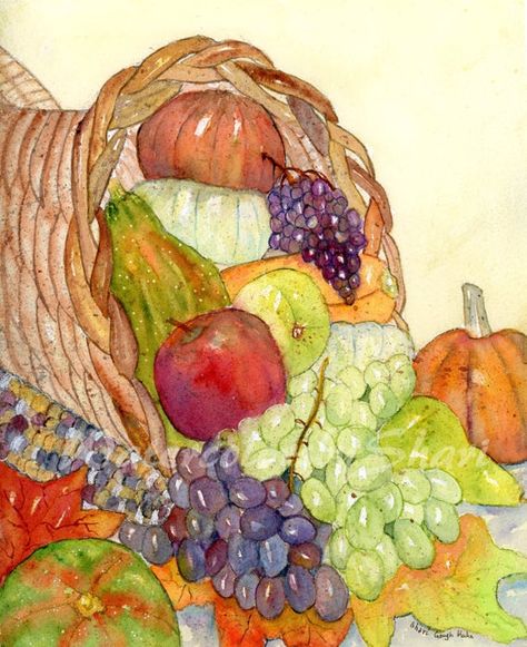 Turkey Drawings, Fall Still Life, Thanksgiving Watercolor, Pumpkins Painting, Harvest Art, Fall Pumpkins Painting, Rabbit Artwork, Cherry Blossom Watercolor, Poppy Wall Art