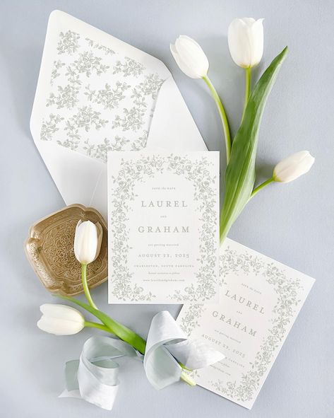 I think I have a new favorite Save the Date 😍 Our Eleanor Suite is a year round favorite among our couples, offering traditional charm with a touch of whimsy. I thought about trying a save the date option that pulled back from the signature script lettering seen throughout the rest of the suite, and come from a more subtle approach with simplified font layout. Then, pair it with a wide array of floral borders and frames that can tie into other elements of the suite later. With twelve border... Fall Wedding Announcements, Engagement Season, Fine Stationery, Calligraphy Styles, Script Lettering, Save The Date Card, Wedding Card Design, Wedding Save The Date, Floral Border