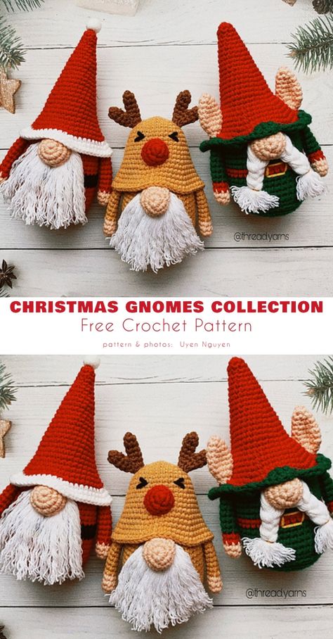 Christmas Crochet Patterns Knitting & Tools, Free Crochet Pattern For Gnomes, Crochet Gnomes Free Pattern Easy, Crochet Gnomes Pattern, Holiday Amigurumi, Crocheted Gnomes, Crochet Gnomes Pattern Free, Crochet Gnomes, Gnome Amigurumi