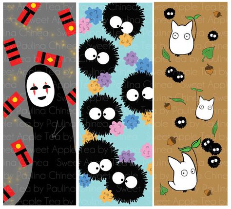 Set of 3 Ghibli Bookmarks Homemade Bookmarks, Handmade Bookmarks Diy, Creative Bookmarks, Instruções Origami, Anime Printables, Art Decor Diy, Cute Bookmarks, Scrapbook Stickers Printable, Diy Bookmarks