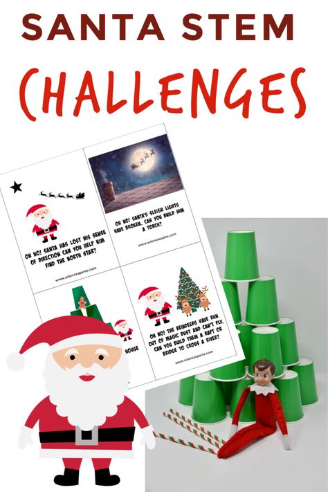 Santa themed STEM Challenges with free STEM Challenge printables #Christmasstem #christmasscience #Sanatstem Santa Day At School, Santa Activities For Kids, Christmas Party Stem Activities, Santa Stem Activities, Christmas Stem Challenges For Kids, Christmas Stem Challenge, Santa Activity, Christmas Stem Activities, Christmas Maze