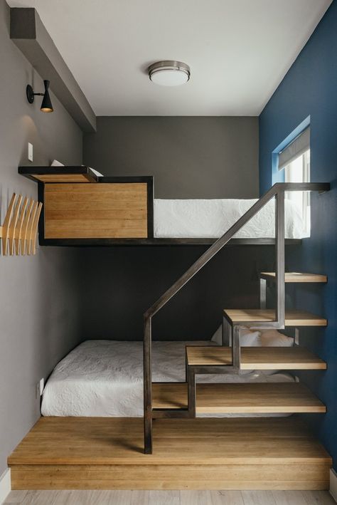 Loft Bed For Small Rooms, Small Loft Bedroom Ideas, Gray Room Ideas Bedroom, Beds For Small Rooms, Tiny Room, Small Room Design Bedroom, Tiny House Loft, Loft Interiors, Small Room Design