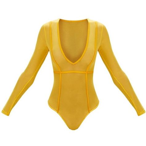 Yellow Seam Detail Mesh Plunge Thong Bodysuit ($28) ❤ liked on Polyvore featuring intimates and shapewear Yellow Bodysuit Outfit, Elegant Bodysuit, 23 Fashion, Yellow Bodysuit, Summer Bodysuits, Bodysuit Tops, Body Suit Outfits, Cutout Bodysuit, Bodysuit Fashion