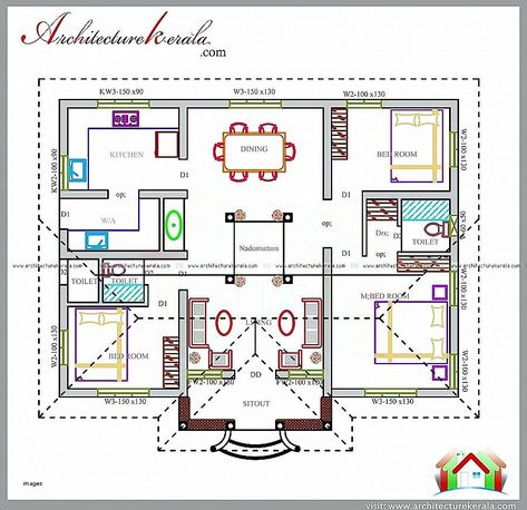 1200 Sq Ft House, Square House Plans, Three Bedroom House Plan, House Plans With Pictures, Indian House Plans, 2 Bedroom House Plans, House Plans 3 Bedroom, Courtyard House Plans, House Plans One Story