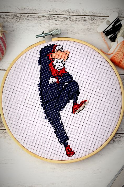 My Ordinary Friend| Anime Embroidery Cross Stitch Pattern Jujutsu Kaisen Yuuji Itadori Jjk Cross Stitch, Lineart Embroidery, Embroidery Patterns Free Templates, Anime Embroidery Designs, Kawaii Cross Stitch, Yuuji Itadori, Embroidery Stitches Beginner, Anime Embroidery, Anime Lineart