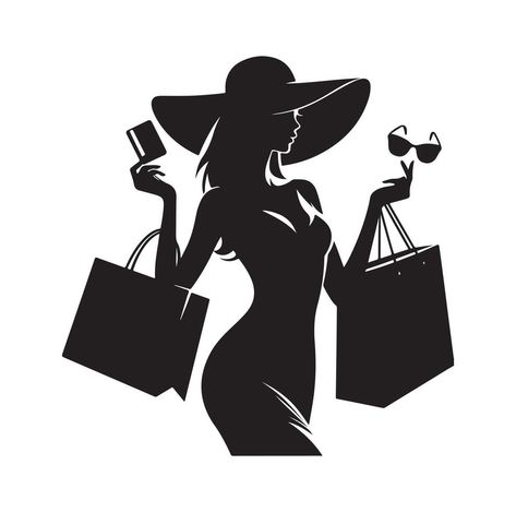 Shopping Girl illustration silhouette style Logo Design Shopping Online, Fashion Icons Logo, Shopping Aesthetic Pictures, Logo For Fashion Designer, Business Theme Ideas, Shopping Logo Design, Fashion Shop Logo, Minimalistic Luxury, Online Shop Logo