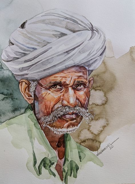 Water Colour Portrait Indian, Watercolor Portraits Indian, Watercolor Portrait Tutorial, Watercolor Indian, Human Sketch, Watercolor Art Face, Human Figure Sketches, Watercolor Portrait Painting, Watercolor Paintings Nature