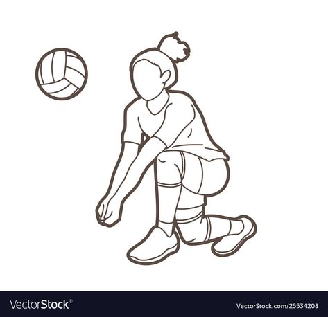 Volleyball Drawing Easy, Volleyball Doodles, Volleyball Player Drawing, Playing Volleyball Drawing, Volleyball Drawings, Volleyball Sketch, Drawing Volleyball, Action Woman, Woman Volleyball