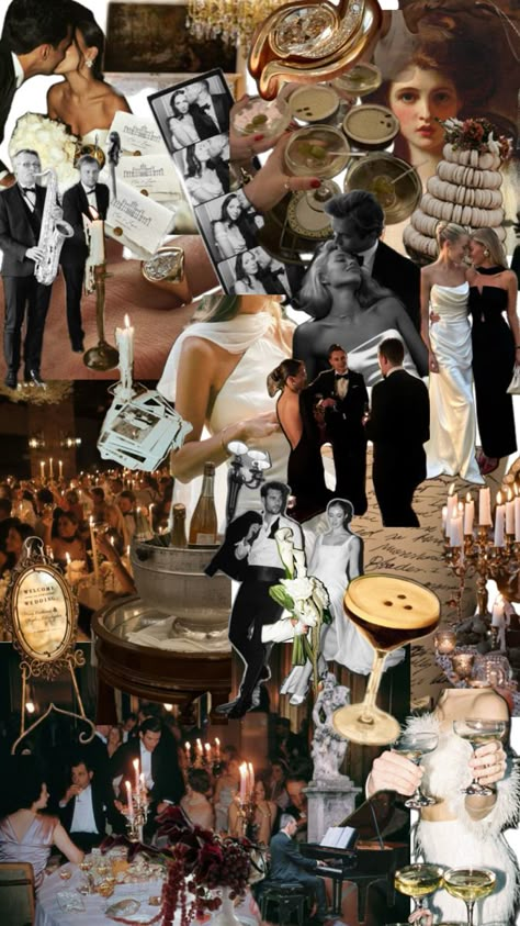 Wedding, old money aesthetic, collage Elegant Aesthetic Black, Old Money Aesthetic Wedding, Wedding Old Money, Vision Board Planning, Old School Wedding, Elopement Celebration, Classic Wedding Themes, Old Money Wedding, Round Wedding Tables