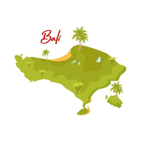 Bali Postcard, Bali Illustration, Bali Map, Tourist Agency, Premium Vector Cartoon, Bali Beach, Green Island, Travel Postcard, Logo Psd