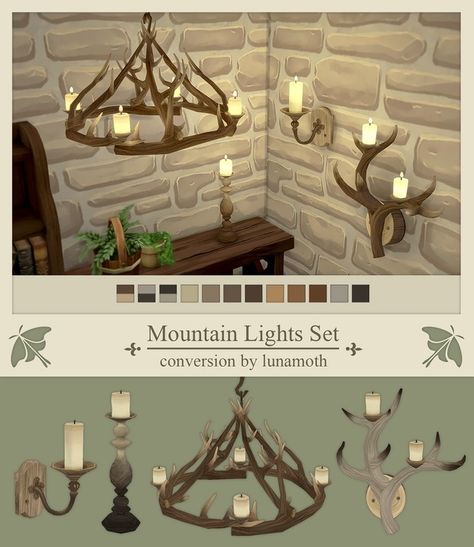 🌲🦌 Mountain Lights Set 🦌🌲 | Patreon Sims4 Rustic Cc, Sims 4 Cc Swatches, Sims 4 Cc Log Cabin Furniture, Ts4 Nature Cc, Sims 4 Hunter Cc, Sims 4 Bonfire Cc, Wall Lights Sims 4 Cc, Sims 4 Cc Dungeon, Sims 4 Medieval Build Cc