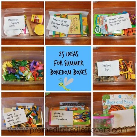 25 Ideas for Summer Boredom Boxes - Here are 25 ideas to keep your kids occupied this summer - perfect for days when your kids can't think of anything to do. Quiet Time Boxes, Paper Activities, Child Activities, Summer Boredom, Quiet Time Activities, Activity Box, Summer Fun For Kids, Busy Boxes, Kid Projects