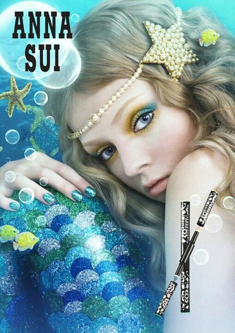 Fall in love with....ANNA SUI make-up! - Pamela Golin Pocahontas Makeup, Groupie Style, Anna Sui Perfume, Mermaid Cave, Beauty Advertising, Free Makeup Samples, Cool Makeup Looks, Mermaid Makeup, Vintage Cosmetics