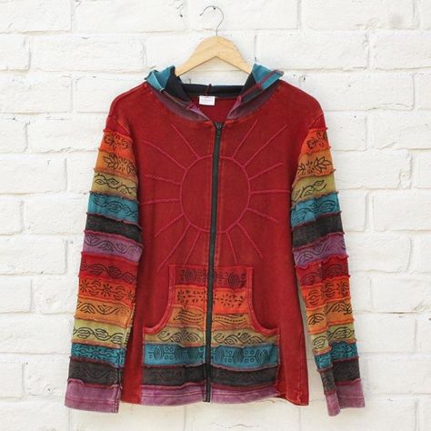 🌞 Red hippie rainbow hoodie jacket with patchwork... - Depop Rainbow Patchwork, Rainbow Hoodie, Hippie Hoodie, Leaf Patterns, Character Ideas, Hippie Outfits, Leaf Pattern, Hoodie Jacket, Varsity Jacket