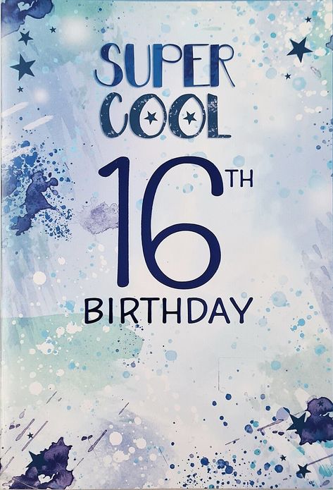 Details Lovely card to give to a boy on his 16th birthday Blue with "Super Cool 16th Birthday" Finished in blue foil It measures 133 x 196mm and comes with a blue envelope. Postage Orders are posted the same working day (Monday to Friday), if ordered before about 10am. Your item will be posted by 2nd Class to the address supplied at the checkout, and will be packed in a board backed envelope to protect it in transit. We do supply a compliments slip (with no prices) with all orders, if you would like me to omit this please send a message with your order. If you would like to upgrade your postage at the checkout for a small fee you can choose: 1st Class for a 1-2 day delivery aim for an additional 50p Special Delivery which is fully tracked and guaranteed the next working day (not including Its My 17th Birthday, Happy Birthday 16, Birthday Boy Quotes, Birthday Wishes Boy, Happy Birthday Adam, 16th Birthday Wishes, Boy 16th Birthday, Birthday Verses, 16th Birthday Card