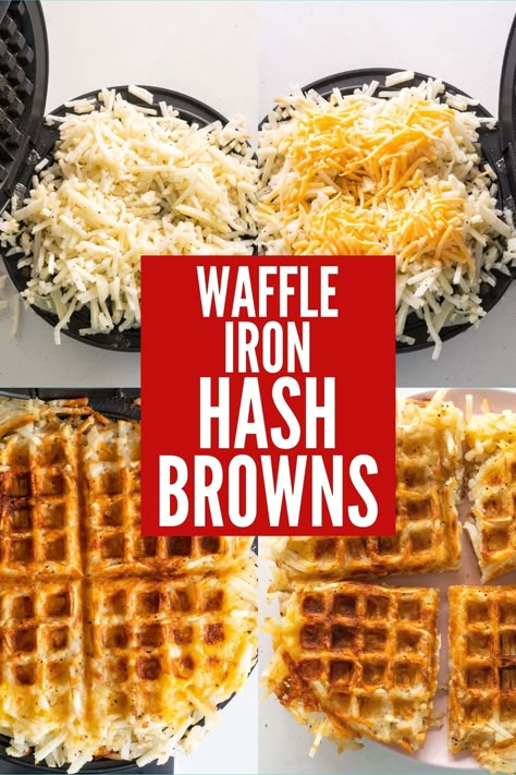 Elevate your breakfast game with these Waffle Iron Hash Browns! This handy kitchen hack will show you how to take frozen hash browns and turn them into crispy, crunchy waffles. It’s the best breakfast ever! Potato Waffles Ideas, Hashbrown Waffles Shredded, Shredded Potato Waffles, Shredded Potatoes Recipes Breakfast, Breakfast Ideas With Hashbrowns, Crunchy Waffles, Will It Waffle, How To Make Waffle, Waffle Iron Hash Browns