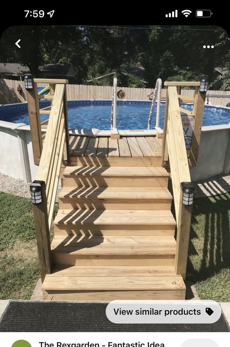 Above Ground Pool Steps, Decks Around Pools, Pool Deck Plans, Pool Covers, Swimming Pool Decks, Outdoor Pool Area, Pool Ladder, Above Ground Pool Ideas, Ground Pool Ideas