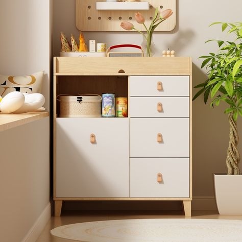 Baby Changing Table Dresser, 33.5" Baby Nursery Dresser with Drawers - On Sale - Bed Bath & Beyond - 38449618 Changing Table With Storage, Small Changing Table Ideas, Baby Nursery Dresser, Nursery Changing Station, Baby Changing Table Dresser, Baby Cabinet, Changing Table Organization, Baby Table, Diaper Changing Station