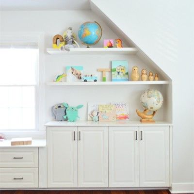 Adding Built-Ins & White Floating Shelves Around A Window Niche Shelves Around A Window, Window Niche, Shelves Ikea, Trofast Ikea, Bonus Room Design, Ikea Floating Shelves, Bedroom Built Ins, Bonus Room Ideas, Floating Shelf Decor