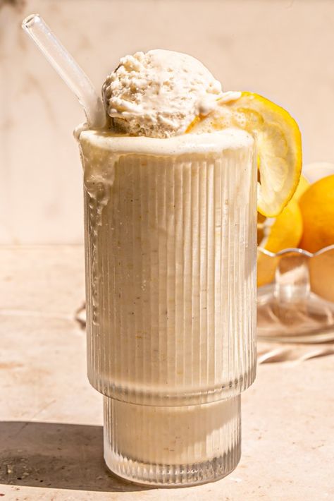 Inspired by the Chick-fil-A Frosted Lemonade, this easy 2-ingredient, dairy-free Lemonade Milkshake comes together in just minutes and is the perfect refreshing frozen treat to keep you cool on hot summer days! ☀️ Lemon Basil Vinaigrette Dressing, Basil Vinaigrette Dressing, Easy Lemonade, Vegan Lemon Bars, Vegan Lemon Curd, Frosted Lemonade, Poppy Seed Muffins, Lemon Poppyseed Muffins, Plant Based Breakfast