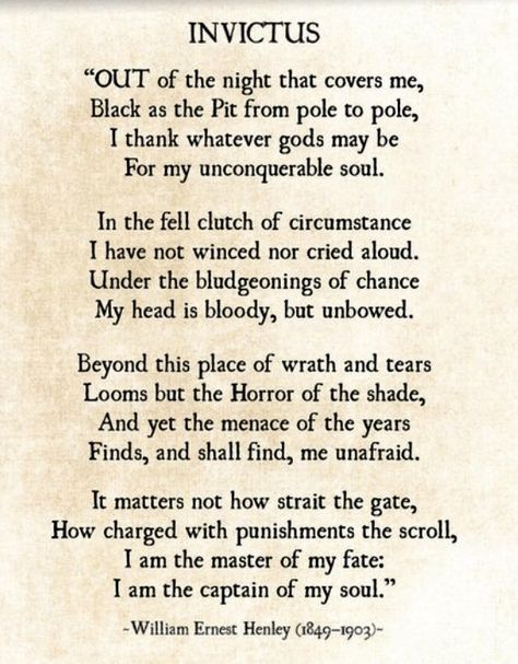 Invictus By William Ernest Henley, Poem Invictus, Invictus Poem, Fate Tattoo, Captain Of My Soul, Fate Quotes, Candy Business, William Ernest Henley, Quotation Mark