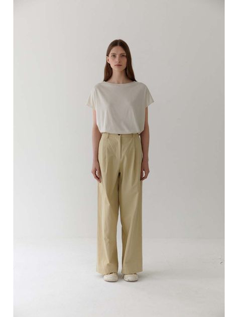 Designer fashion, Seoul-fully created | W Concept Elegant Lady, W Concept, Wide Pants, Light Yellow, All About Fashion, Light Beige, Elegant Woman, Boat Neck, Designer Fashion