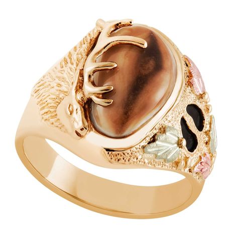 Men's Elk Ivory Black Hills Gold Ring in 10K Yellow Gold - I1789 Wapiti | Riddle's Jewelry Elk Ivory Ring, Elk Ivory Jewelry, Gold Mens Ring, Elk Ivory, Ivory Ring, Black Hills Gold Rings, Black Hills Gold Jewelry, Mens Ring Sizes, Black Hills Gold