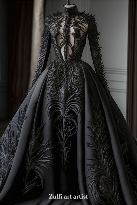 Dark Queen Dress, Villain Dresses, Black Wedding Gowns, Gothic Wedding Dress, My Fantasy World, Fantasy Dresses, Carpet Looks, Queen Dress, Fantasy Gowns