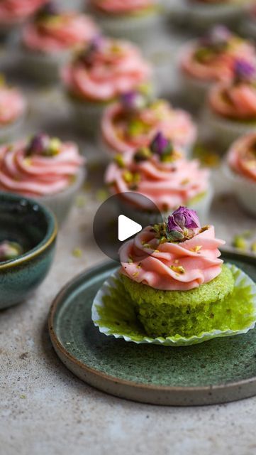 Setton Farms on Instagram: "Mini Rose Pistachio Cupcakes with Setton Farms Raw Pistachio Kernels 🌟 These delicious min-treats are a dessert lover’s dream 😋 with all that pistachio goodness in one bite! Tip: make plenty because they’ll go fast 😉 Get the recipe below 💚 #PoweredByPistachios
🎥: bestofvegan 
 
Ingredients (yields 24):
Pistachio Cupcakes:
1/4 cup + 2 tbsp unsweetened soy milk
1 1/2 tsp lemon juice (the juice of about 1/2 small lemon)
1/4 cup + 2 tbsp extra virgin olive oil
1 1/2 tsp vanilla extract
1/2 cup granulated white sugar
1/4 tsp sea salt
1 cup (125g) all-purpose flour (spooned into the cup, not packed)
1/2 tsp baking powder
1/4 tsp baking soda
5 drops of green food coloring (or more, to taste)
1/4 cup Setton Farms Raw Pistachio Kernels, chopped

Buttercream Frosting Rose Pistachio, Pistachio Rose, Pistachio Cupcakes, Raw Pistachios, Green Food, Green Food Coloring, Dessert Lover, Mini Roses, Soy Milk