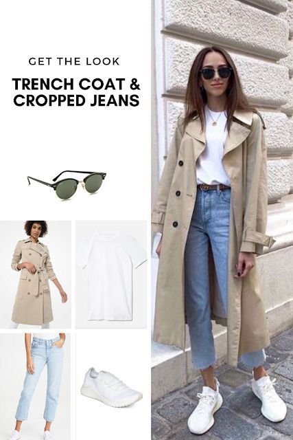 Get the look: trench coat and cropped jeans - Cheryl Shops Trench Coat Outfit Street Style, Casual Trench Coat Outfit, Look Trench, Trench Coat Street Style, Trench Outfit, Embrace The Change, Spring Trench Coat, Casual Trench Coat, Stylish Spring Outfit