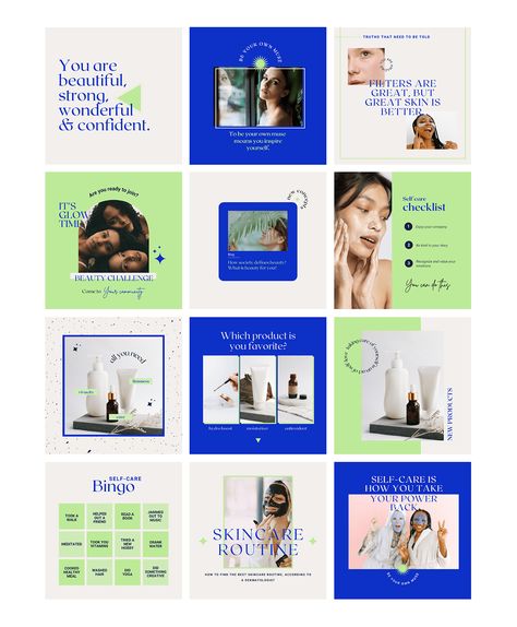 Canva Skincare | Instagram templates on Behance Skincare Social Media, Instagram Design Layout, Instagram Branding Design, Social Media Branding Design, Social Templates, Instagram Template Design, Instagram Grid, 카드 디자인, Instagram Branding