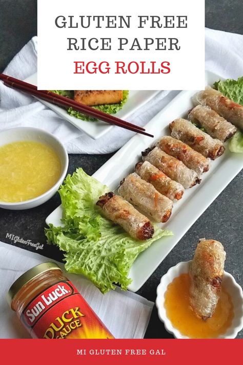 Gf Egg Rolls, Egg Rolls With Rice Paper, Gf Chinese Food Recipes, Recipes Using Rice Paper Wrappers, Rice Paper Wraps Recipes, Rice Wrapper Recipes, Rice Paper Egg Rolls, Gluten Free Spring Rolls, Rice Paper Egg