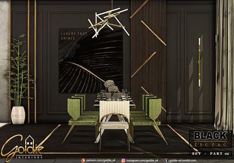 Sims 4 Cc Luxury Furniture, Black And Gold Curtains, Gothic Table, Mod Aesthetic, Alpha Cc, Cc Sims4, Golden Decor, Cc Mods, House Dining Room