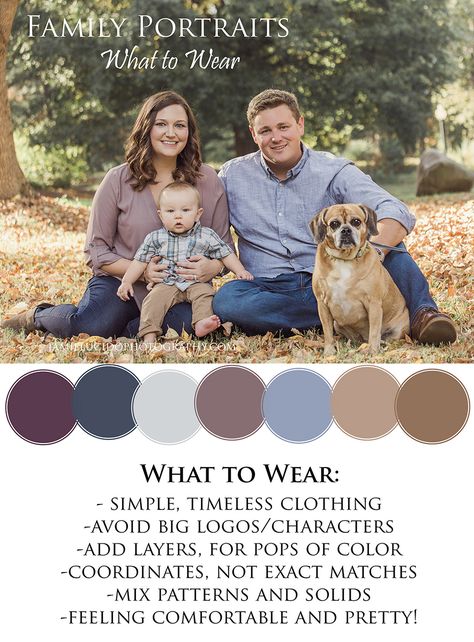 Plum Family Photos Outfit Ideas, Purple And Brown Family Pictures, Dark Purple Family Pictures Outfits, What To Wear Guide Photography, What To Wear For Family Pictures Fall, Best Colors For Family Photos, Plum Family Pictures Outfits, Family Portrait Color Schemes, Color Coordinated Family Pictures