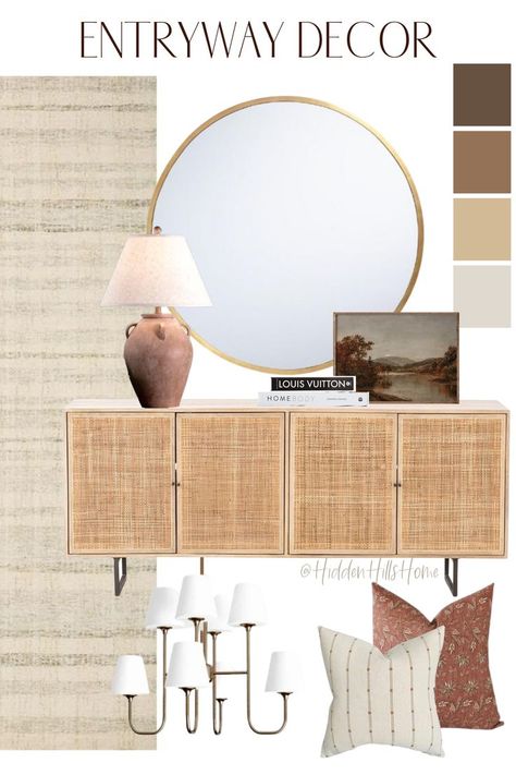 Entryway Design Mood Board Cane Console Table, Cane Console, Tilly Upholstered Bed, Rattan Console Table, Rattan Console, Console Table Entryway, Console Table Decorating, Entryway Table Decor, Clever Storage