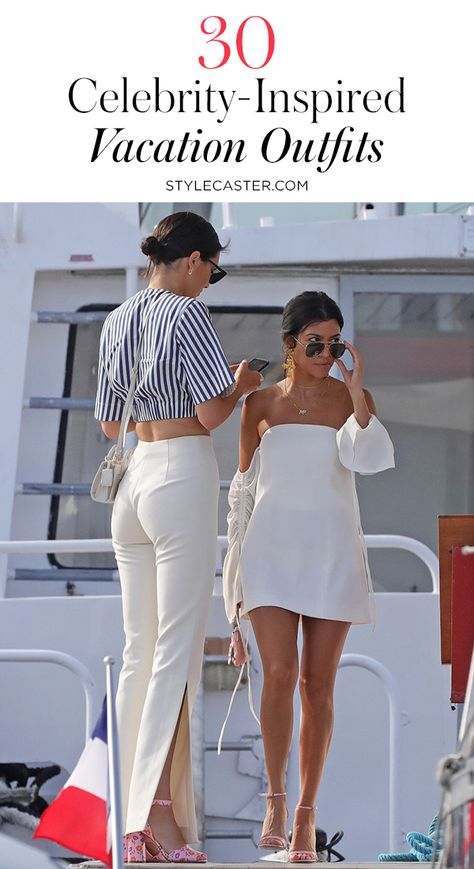 STYLECASTER | 30 Celebrity Vacation Outfits to Inspire Your Summer Travel Style | Pin it! Cycling Shorts Outfit, Celebrity Inspired Outfits, Cute Travel Outfits, Kourtney Kardashian Style, Cleaning Recipes, Kardashian Style, Inspirational Celebrities, Long Summer Dresses, White Dress Summer