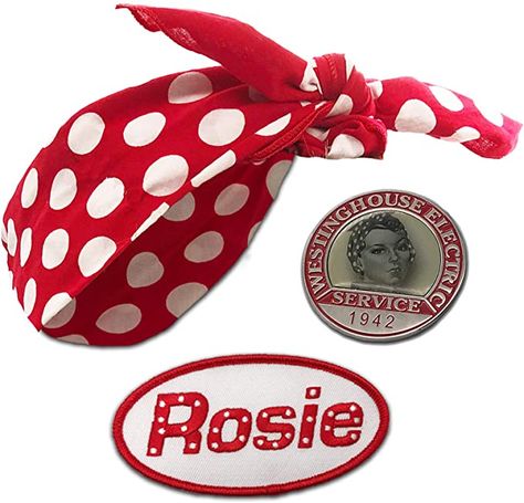 Amazon.com: Rosie The Riveter Costume Kit, Bandana, Name Patch, Sign, Pin 1940s Woman Historically Accurate Dress-Up Accessories: Clothing Rosie The Riveter Costume, Office Halloween Costumes, 1940s Woman, Diy Halloween Costumes For Women, Beaded Shoes, Historical Reenactment, Halloween Costume Contest, Rosie The Riveter, Easy Costumes