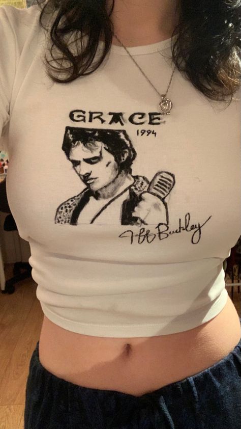 Cropped Band Tee Outfit, Jeff Buckley Shirt, Diy Band Tee, Jeff Buckley Aesthetic, Band Tee Aesthetic, Band Tee Outfits, August Moon, High School Fashion, Diy Music