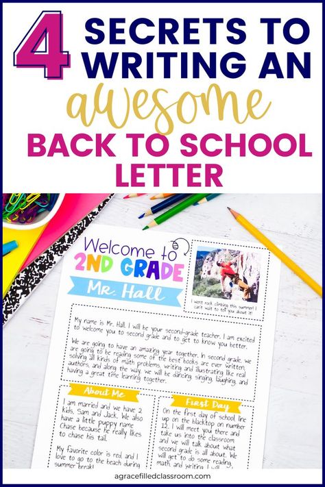 A colorful back to school letter on a desk Back To School Letter To Parents, First Day Of School Letter To Parents, Parent Letter Beginning Of Year, Welcome Back To School Letter To Parents, Back To School Letter From Teacher, Welcome Letter To Students From Teacher, Meet The Teacher Letter Ideas, Kindergarten Welcome Letter, Parent Letters From Teachers