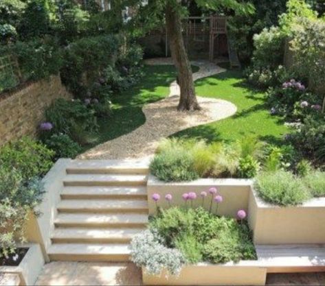 Two Tiered Garden, Garden On A Budget, Ibiza Summer, Garden Retaining Wall, Hillside Garden, Sloped Backyard, Tiered Garden, Back Garden Design, Artificial Lawn