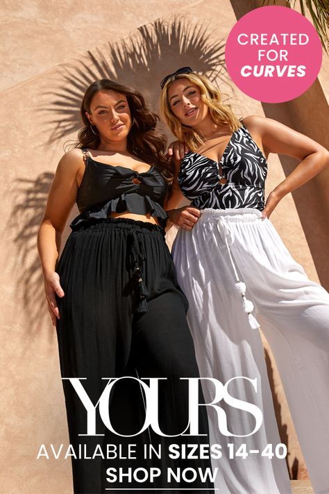 YOURS Curve Black Wide Leg Beach Trousers Fashion For Plus Size Women, Fashion For Plus Size, Plus Size Holiday Dresses, Plus Size Summer Fashion, Plus Size Summer Outfits, Plus Size Summer Outfit, Plus Size Clothing For Women, Summer Beach Wear, Summer Tops