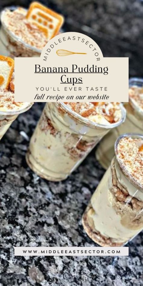 Indulge your taste buds with our Banana Pudding Cups—a delectable dessert that's both nostalgic and utterly satisfying. Layers of creamy vanilla pudding, ripe bananas, and luscious whipped cream create a symphony of flavors and textures in each delightful cup. Perfect for any occasion or simply as a sweet escape after a long day, these cups bring the classic banana pudding experience to new heights. Banana Pudding To Go, Layered Pudding Cups, Banana Pudding In A Cup Recipe, Banana Pudding In A Cup, Banana Pudding In A Jar, Pumpkin Spice Banana Pudding, Smoked Banana Pudding, Small Batch Banana Pudding, Banana Cream Cups