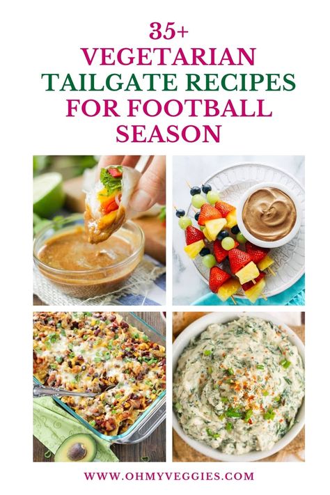 From burgers to casseroles, this list of 35+ vegetarian tailgate recipes will keep you happy and snacking through every game. Touchdown! Veggie Tailgate Food, Vegetarian Tailgate Recipes, Low Calorie Tailgate Food, Tailgate Food Vegetarian, Vegetarian Tailgate Food, Healthy Tailgate Food, Veggie Nachos, Butternut Squash Fries, Veggie Kebabs