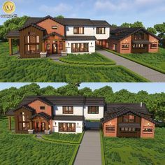 Minecraft Contemporary House, Minecraft Mansion Build, Minecraft House Inspo Modern, Brick Minecraft Houses, Minecraft Family House, Family House Minecraft, Minecraft Building Ideas Modern, Minecraft Mansion Layout, Mincraft Idea Houses Modern