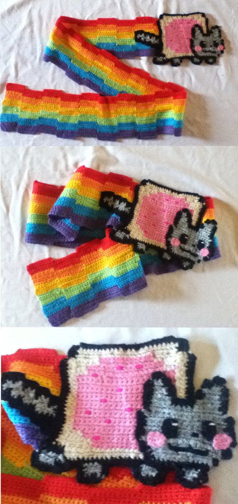 Nyan cat scarf Scene Crochet, Nya Cat, Silly Clothes, Cat Scarf, Cat Amigurumi, Nyan Cat, Crochet Cat, Yarn Crafts, Crochet Projects