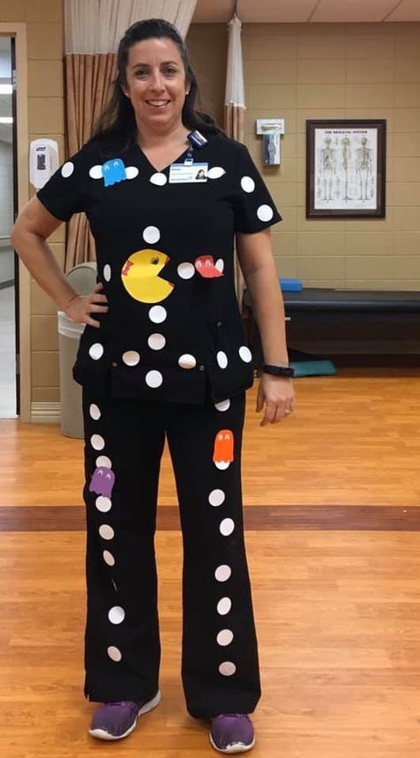 Assisted Living Halloween Costumes, Medical Costume Ideas, Halloween Scrubs Costume, Pediatric Office Halloween Costumes, Costumes For Nurses At Work Halloween, Nursing Home Halloween Costumes, Halloween Costumes With Scrubs, Scrub Halloween Costume Ideas, Scrub Costume Ideas For Work