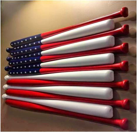 Gimme a flag...will add interior..mix them both together and this is what you get. Boys Baseball Bedroom, Man Home Decor, Baseball Bedroom, Ultimate Man Cave, Baseball Room, Baseball Bats, The American Flag, Cave Decor, Wood Ideas