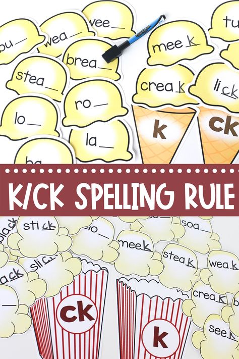 These hands on activities are ideal for teaching the k/ck spelling rule Ck Spelling Rule, Ck Activities, Reading Coach, Language Arts Games, Spelling Lessons, Phonics Rules, Spelling Games, Spelling Rules, Spelling Patterns