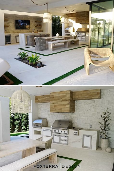 Modern Backyard Kitchen, Organic Backyard, Luxury Home Exterior, Kitchen Entertaining, Backyard Aesthetic, Modern Backyard Design, Outdoor Landscape Design, Luxury Pools Backyard, Backyard Upgrades